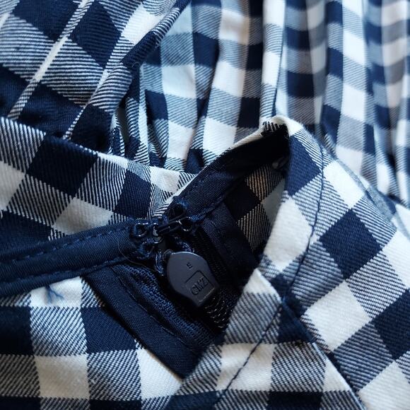 Victoria Beckham Navy White Check Blouse w/Peplum Size L - Picture 15 of 16